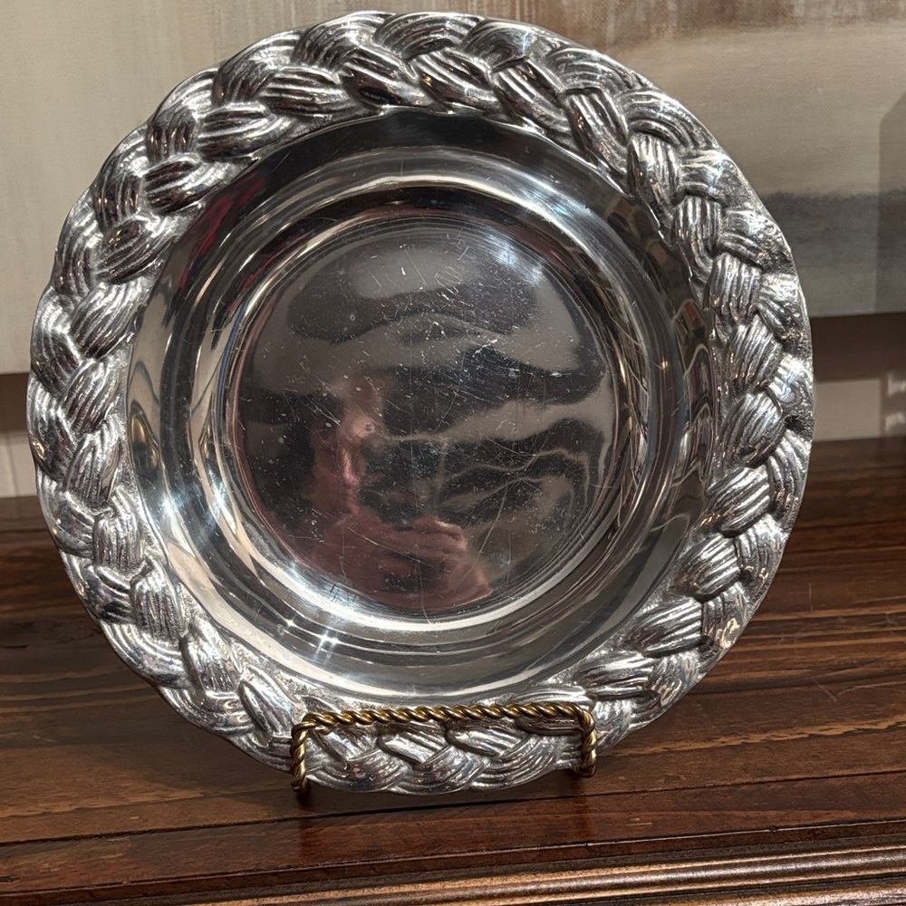 Vintage Hacienda Real Pewter From Mexico Decorative Bowl W/Rope Design On Edge